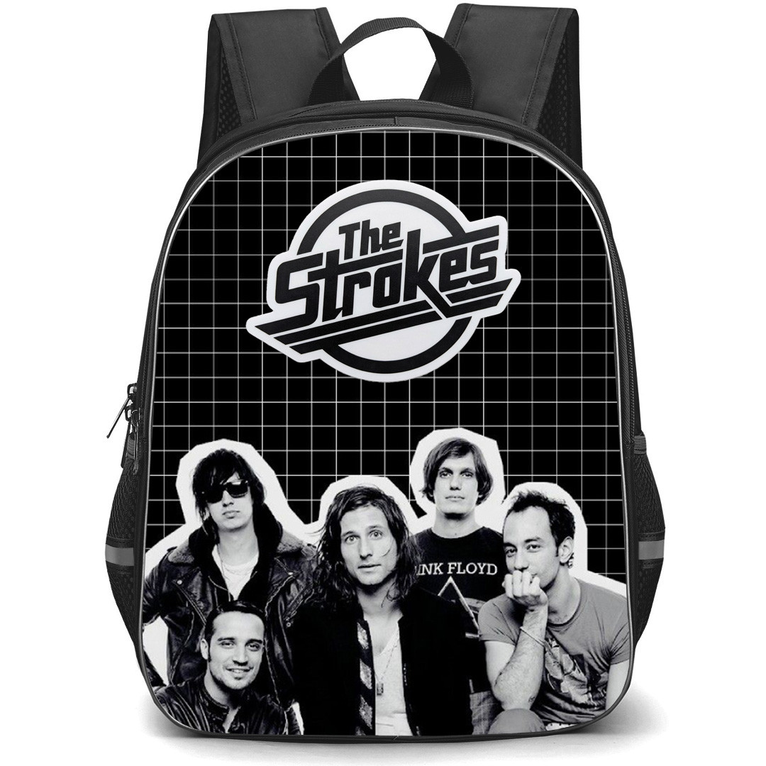 The Strokes Backpack School Bag StudentPack - Black And White Portrait Grid Background