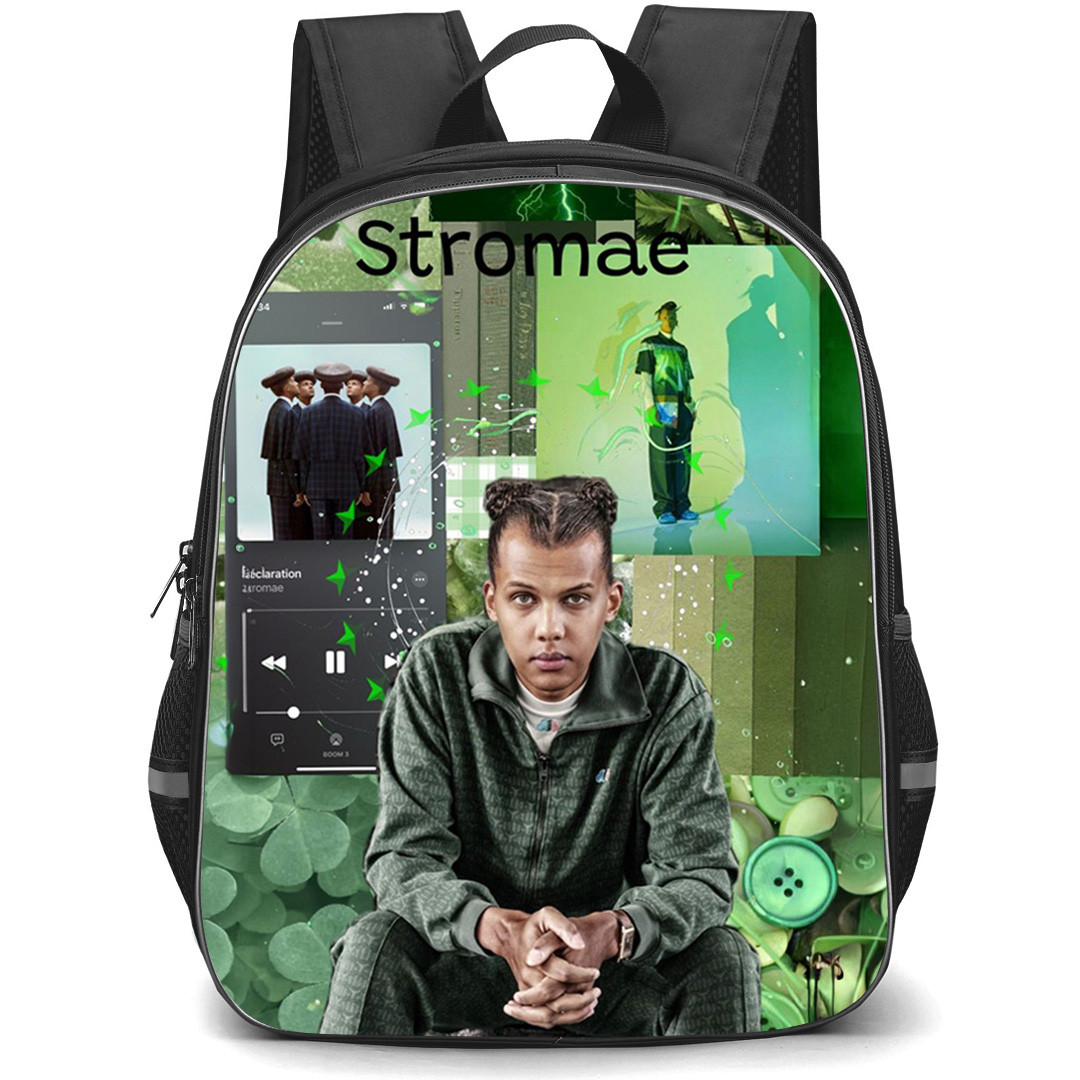 Stromae Backpack School Bag StudentPack - Stromae Sit Down Green Collage Poster