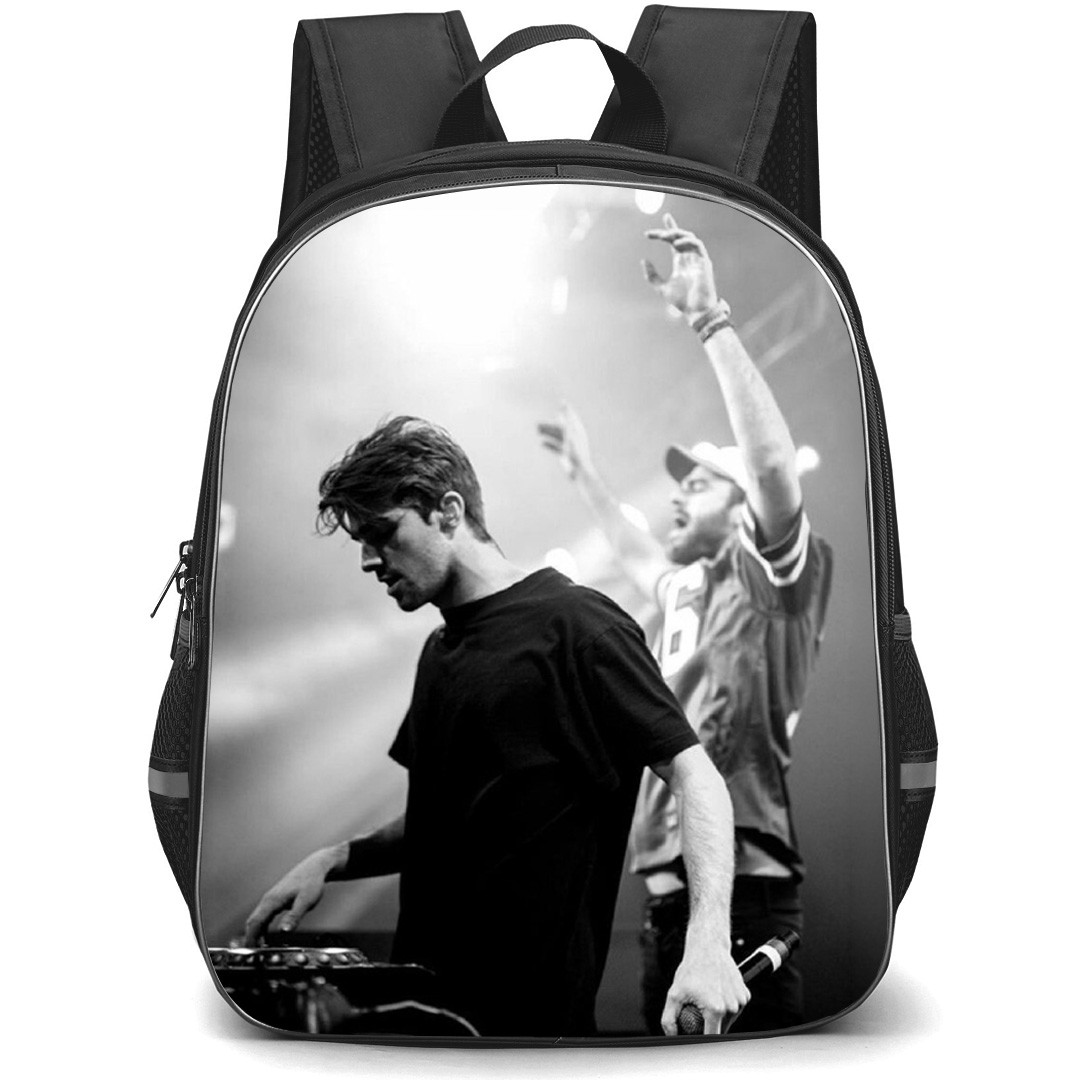 The Chainsmokers Backpack School Bag StudentPack - The Chainsmokers Side Portrait Performing Greyscale