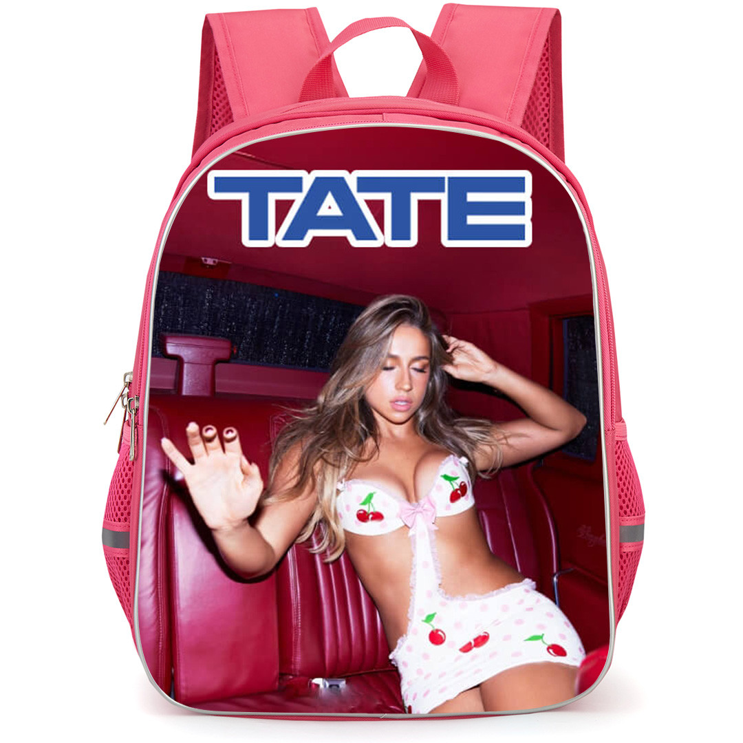 Tate McRae Backpack School Bag StudentPack - Tate McRae Eyes Closed Portrait Red Car Background