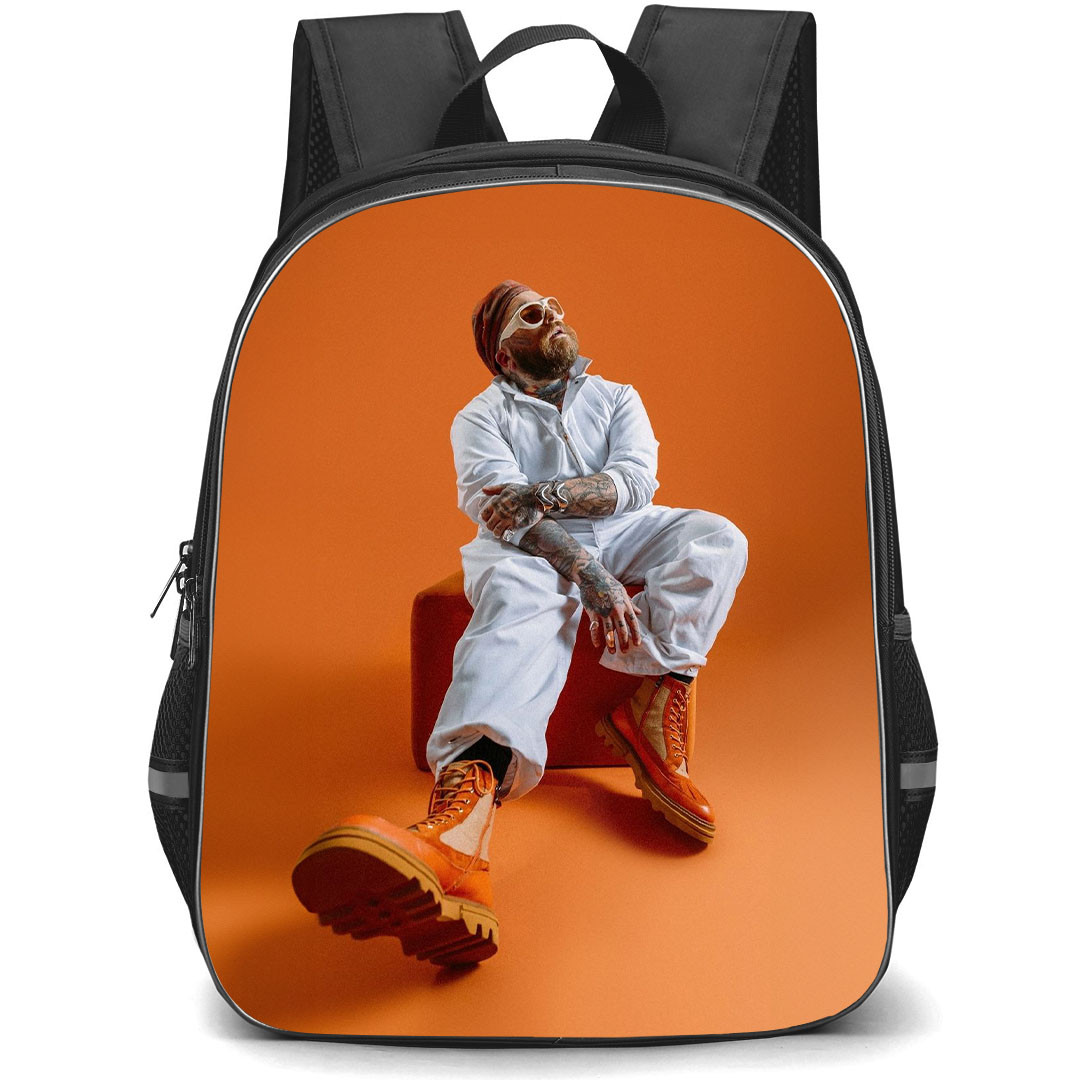 Teddy Swims Backpack StudentPack - Teddy Swims Wears White Outfit And Sitting On Orange Background