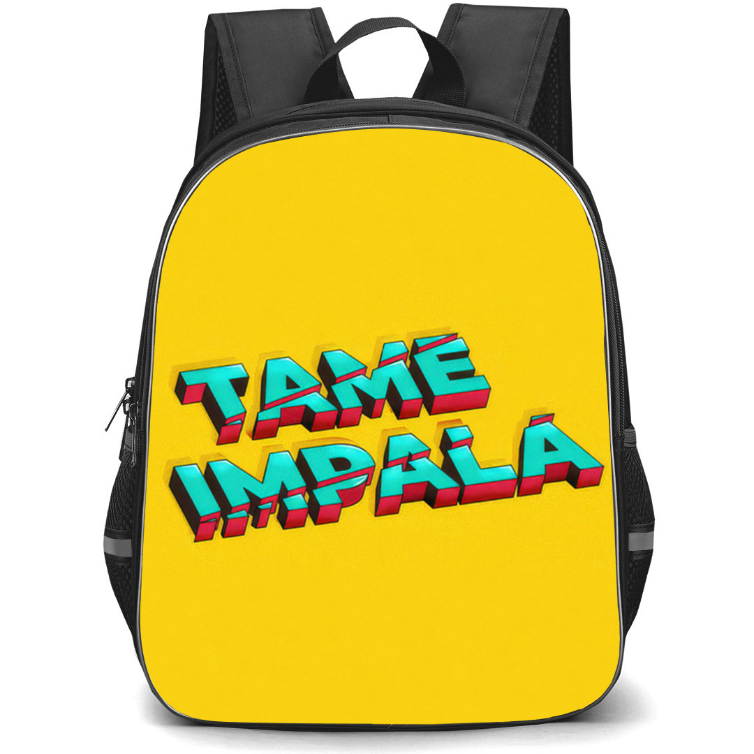 Tame Impala Backpack School Bag StudentPack - Tame Impala 3D Cut Text on Plain Yellow Background