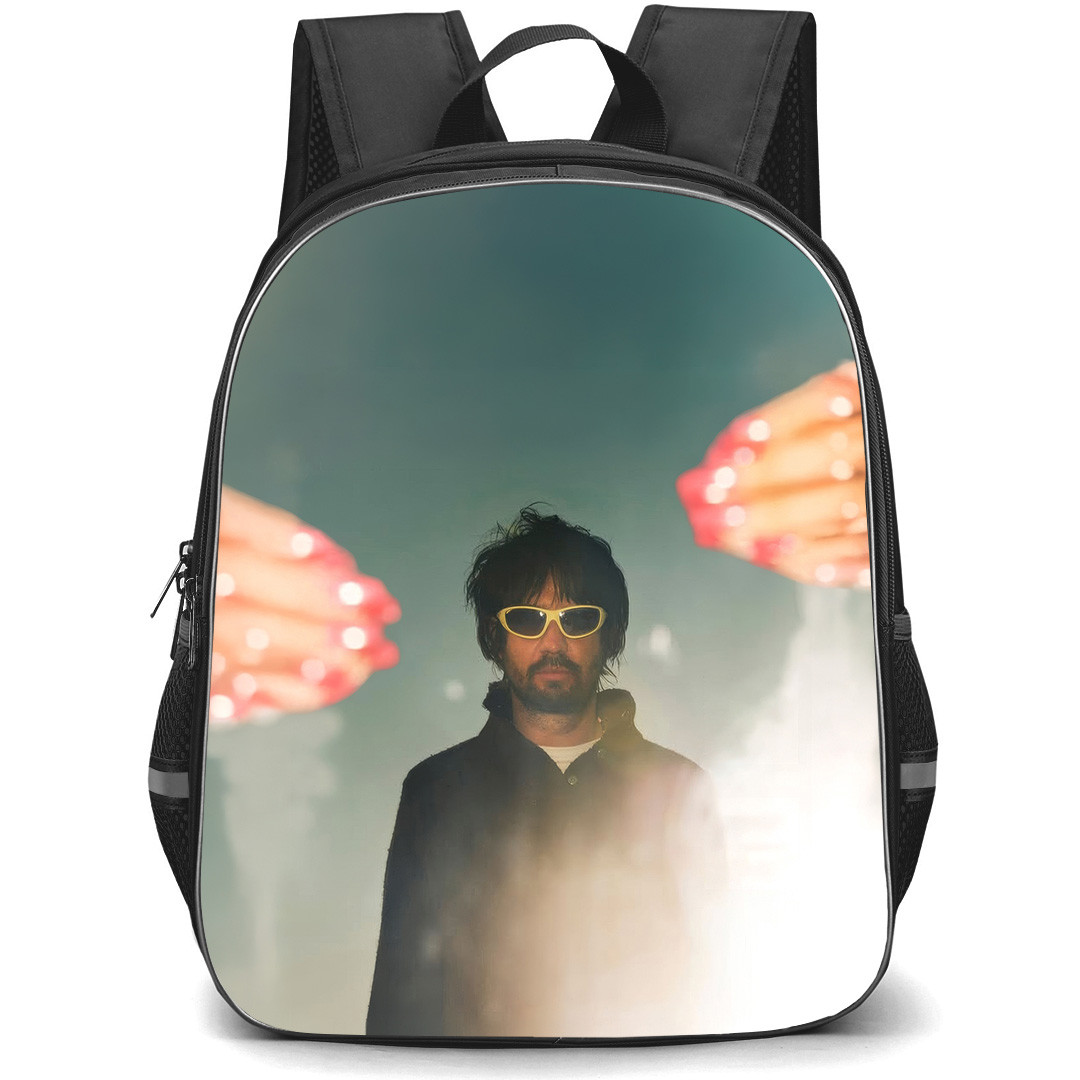Tame Impala Backpack School Bag StudentPack - Tame Impala Kevin Parker Wearing Yellow Sunglasses with Dreamlike Background