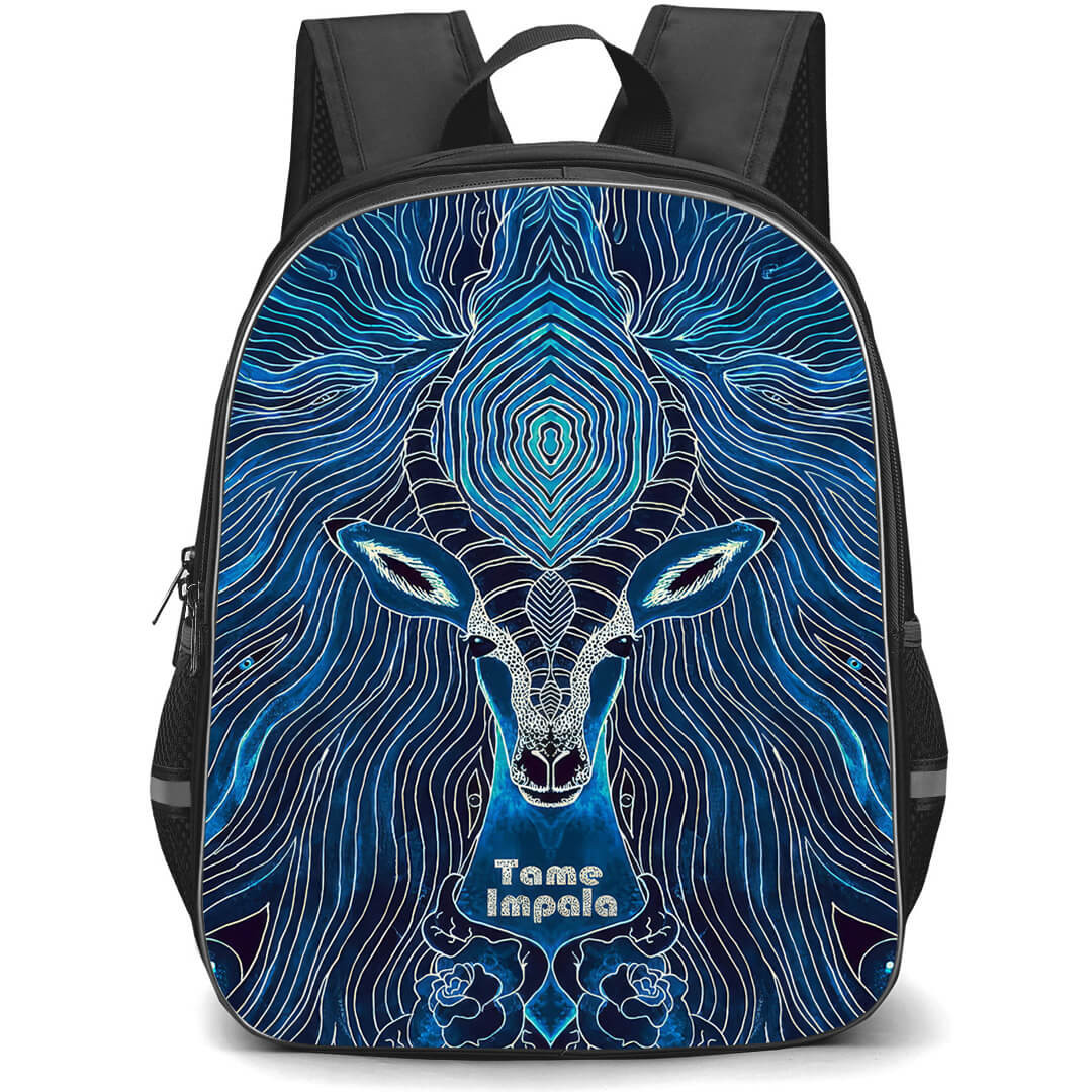 Tame Impala Backpack School Bag StudentPack - Tame Impala Hypnotic Blue Impala Head with Wavy Psychedelic Lines
