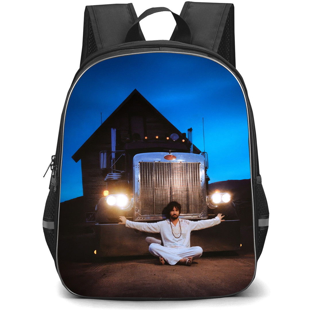 Tame Impala Backpack School Bag StudentPack - Tame Impala Kevin Parker Sitting in Front of Truck at Dusk