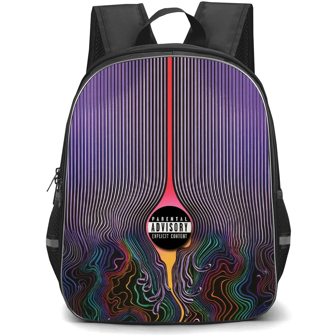 Tame Impala Backpack School Bag StudentPack - Tame Impala Vintage Purple Lines Swirl with Parental Advisory Logo