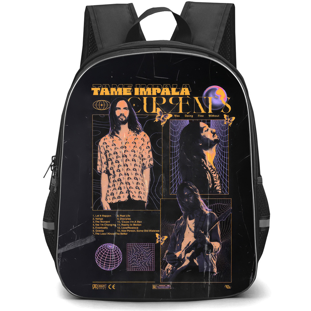 Tame Impala Backpack School Bag StudentPack - Tame Impala Currents Retro Poster Black Marble
