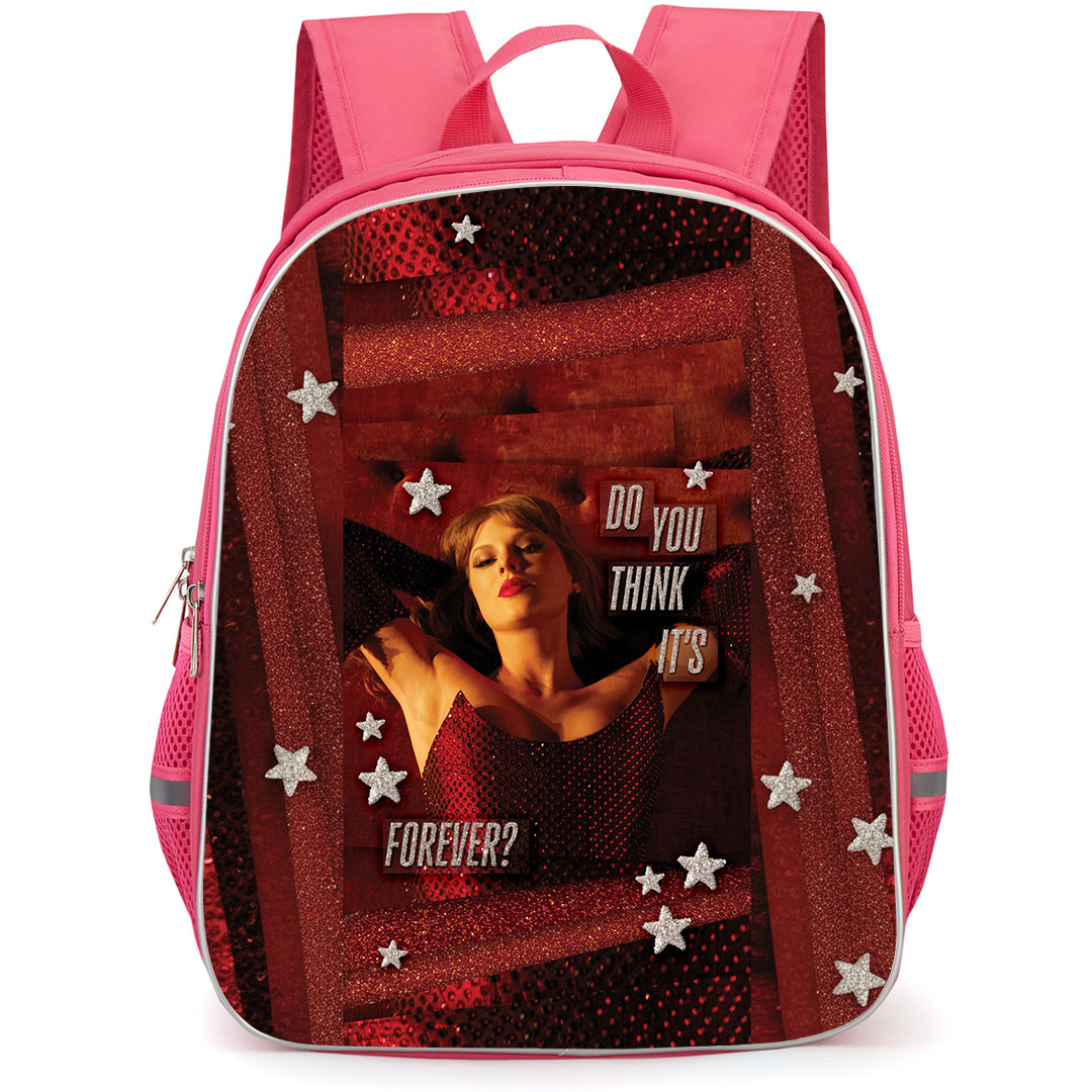 Taylor Swift Backpack School Bag StudentPack - The Life Of Show Girl Lay Down Silver Text With Red Background
