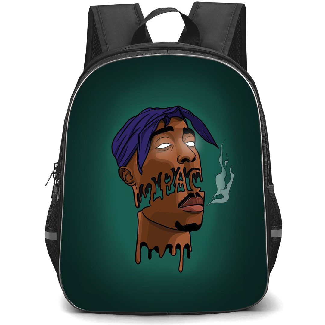 Tupac Shakur Backpack StudentPack - Tupac Shakur 2PAC Concept Illustration Art On Green Background