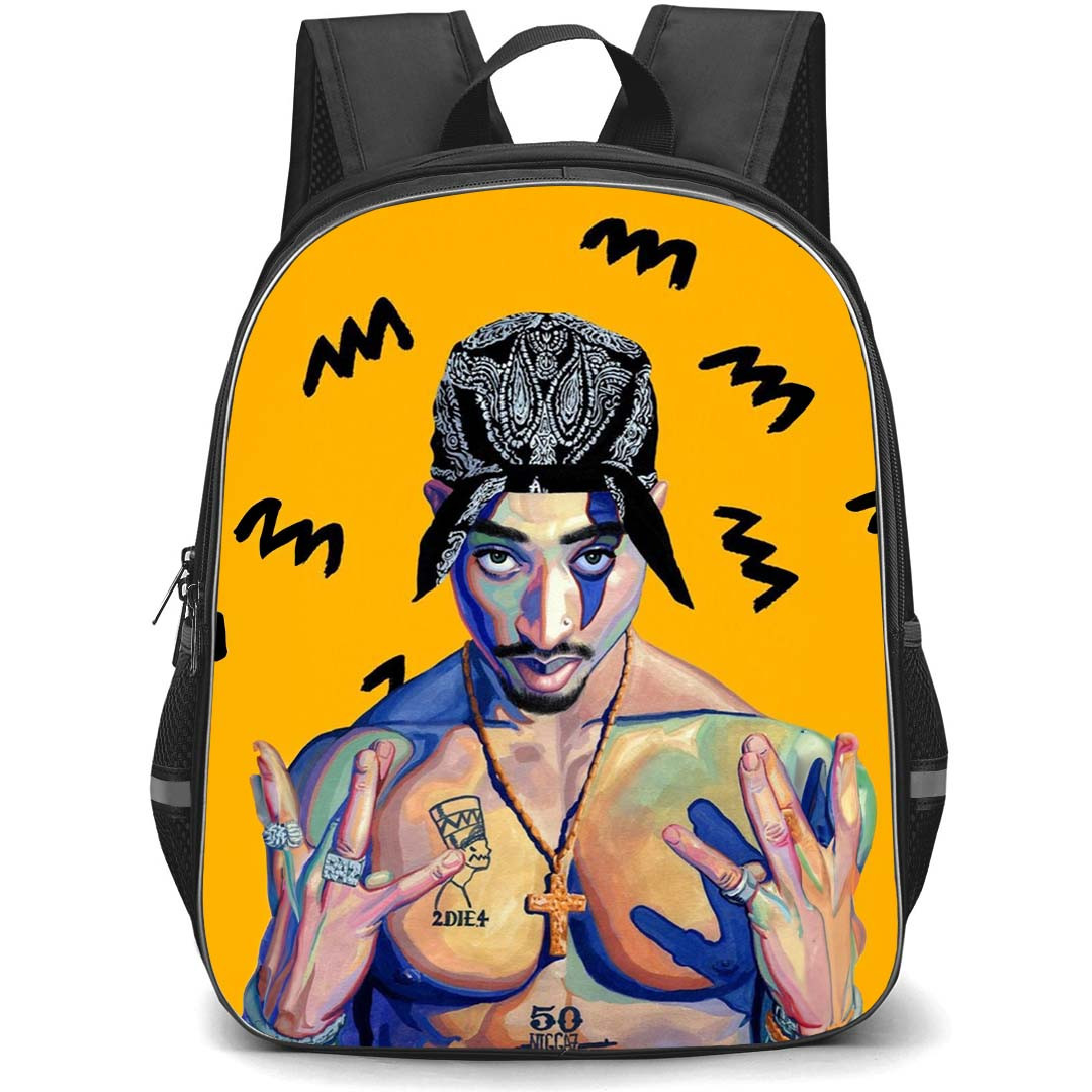 Tupac Shakur Backpack StudentPack - Tupac Shakur Cartoon Rappers Art On Yellow Background