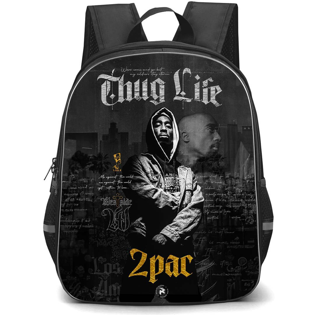Tupac Shakur Backpack StudentPack - Tupac Shakur Thug Life Hip Hop Stories Grayscale Poster