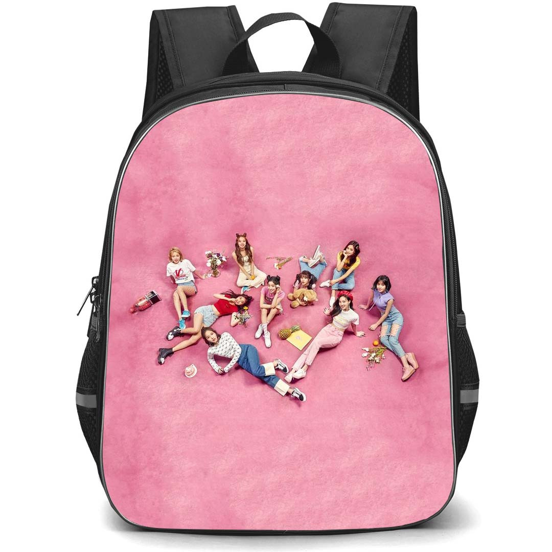 Twice Backpack StudentPack - Twice Girls Sitting On Pink Background