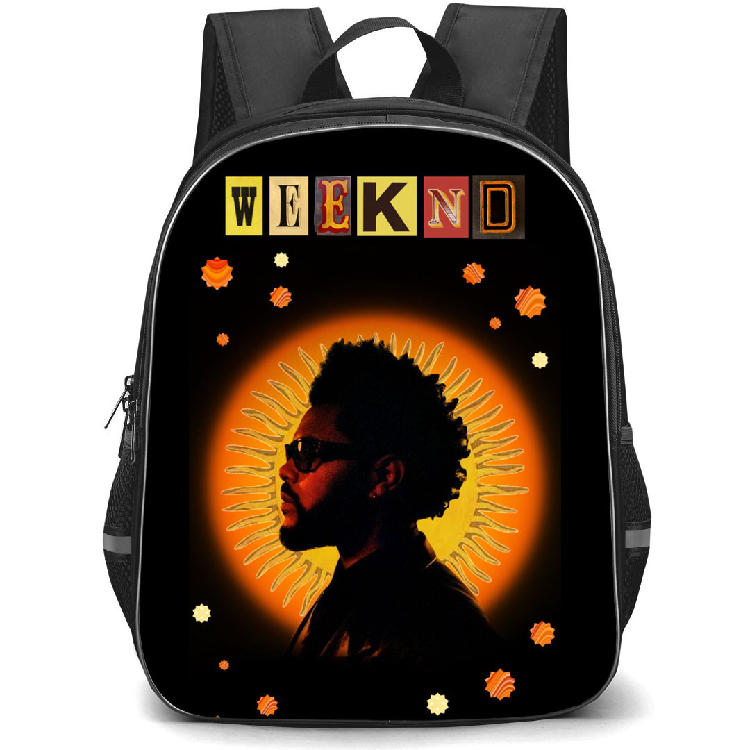 The Weeknd Backpack StudentPack - The Weeknd Side Portrait On Sun Black Background