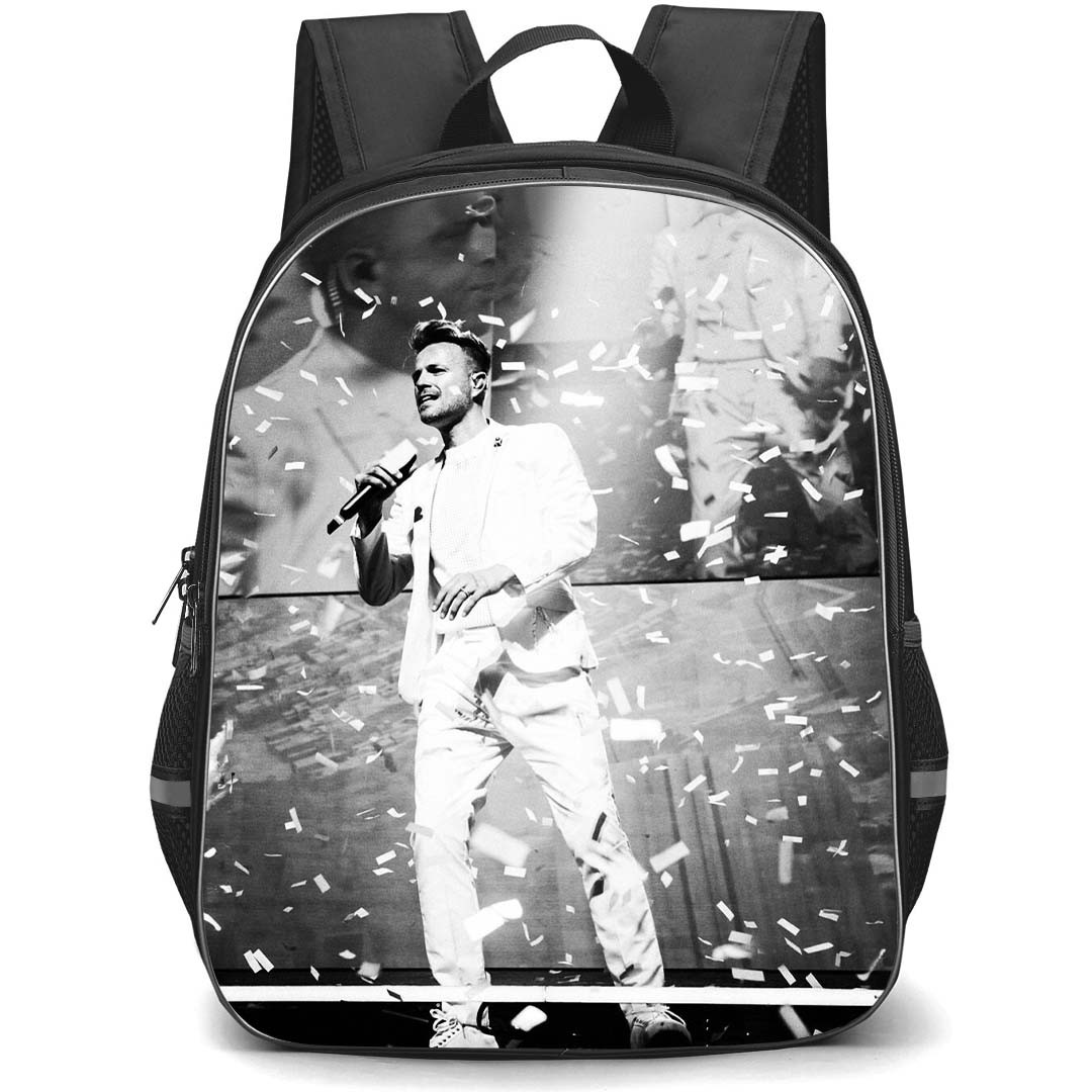 Westlife Nicky Byrne Backpack StudentPack - Nicky Byrne Wears White Suite In A Concert GrayscalePoster