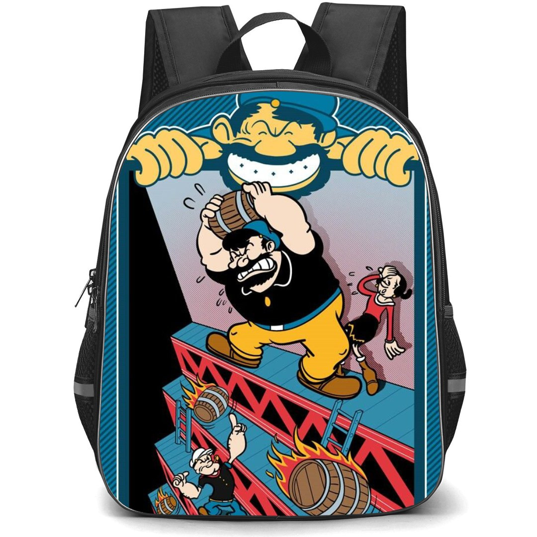 Popeye Bluto Backpack StudentPack - Bluto Holding Barrel With Popeye and Olive Illustration