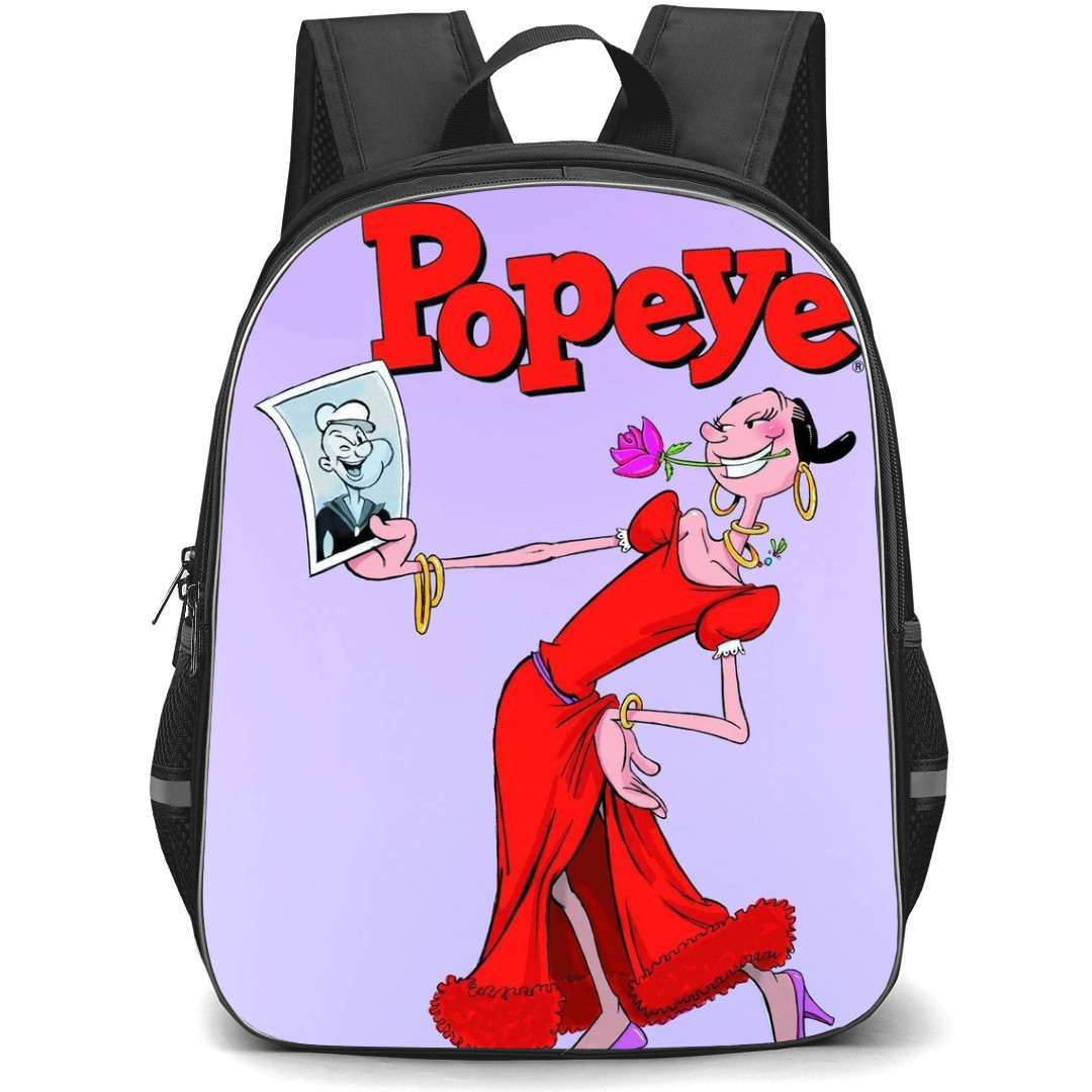 Popeye Olive Backpack StudentPack - Olive Oyl Holding Popeye Photo Purple Background