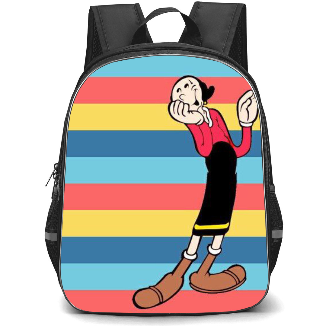 Popeye Olive Backpack StudentPack - Olive Oyl Red Yellow Blue Stripes Background