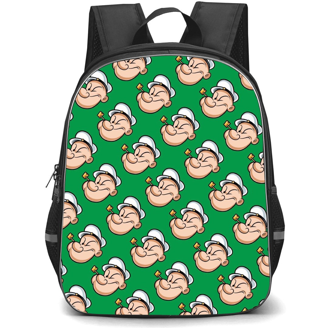 Popeye Backpack StudentPack - Popeye Face Portrait Pattern Art Green Background