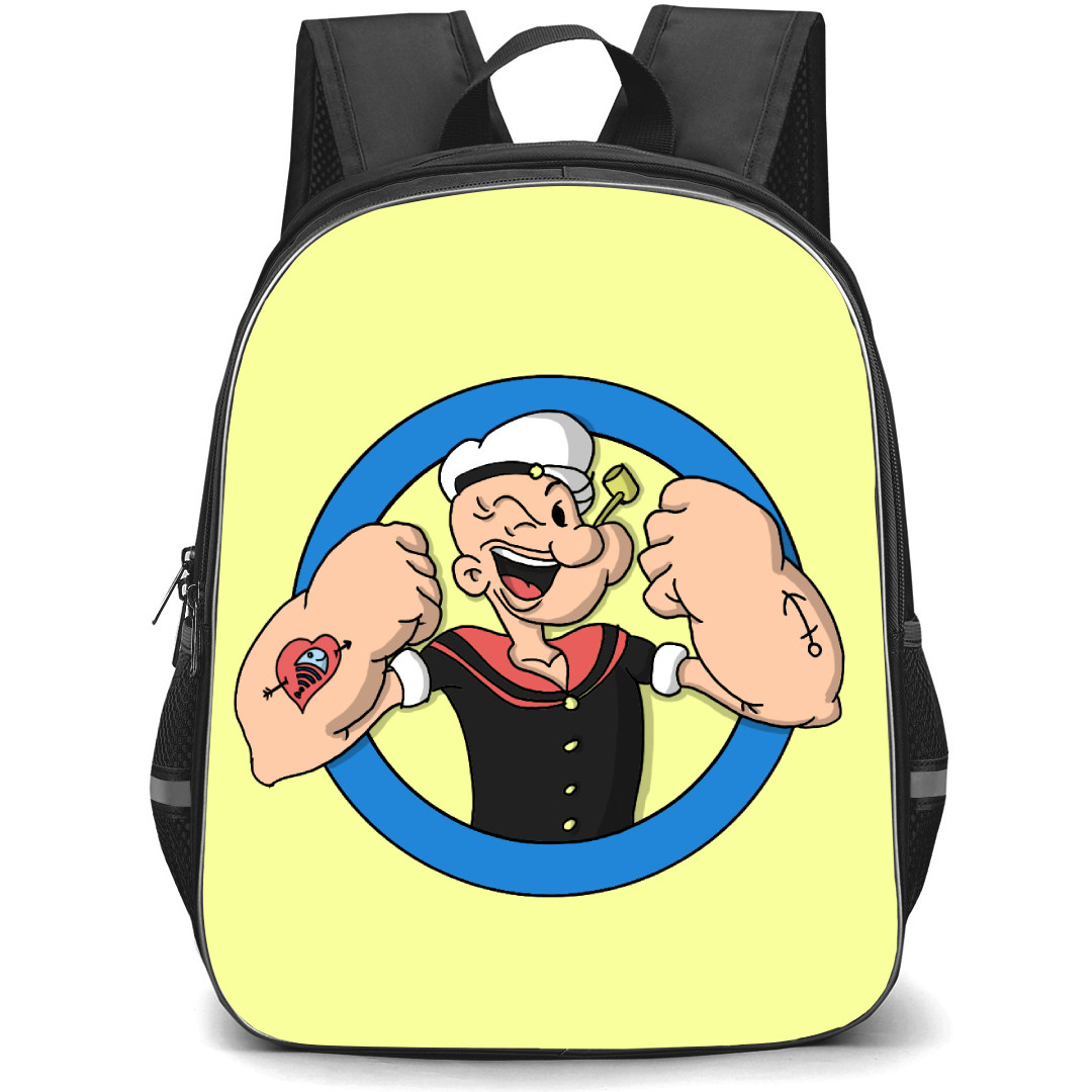Popeye Backpack StudentPack - Popeye Happy Portrait Blue Circle Background