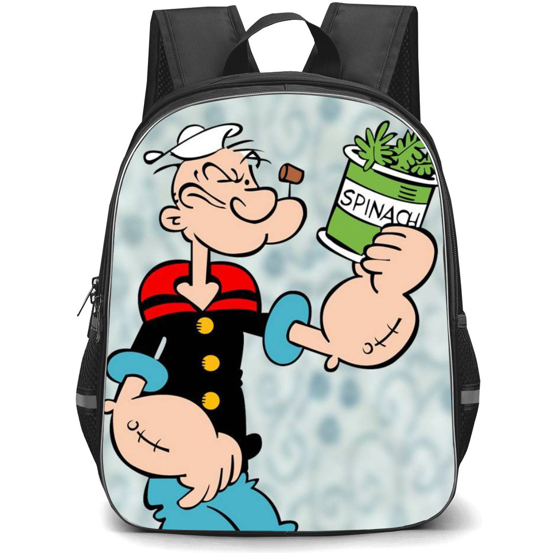 Popeye Backpack StudentPack - Popeye Holding Spinach in Light Blue Background
