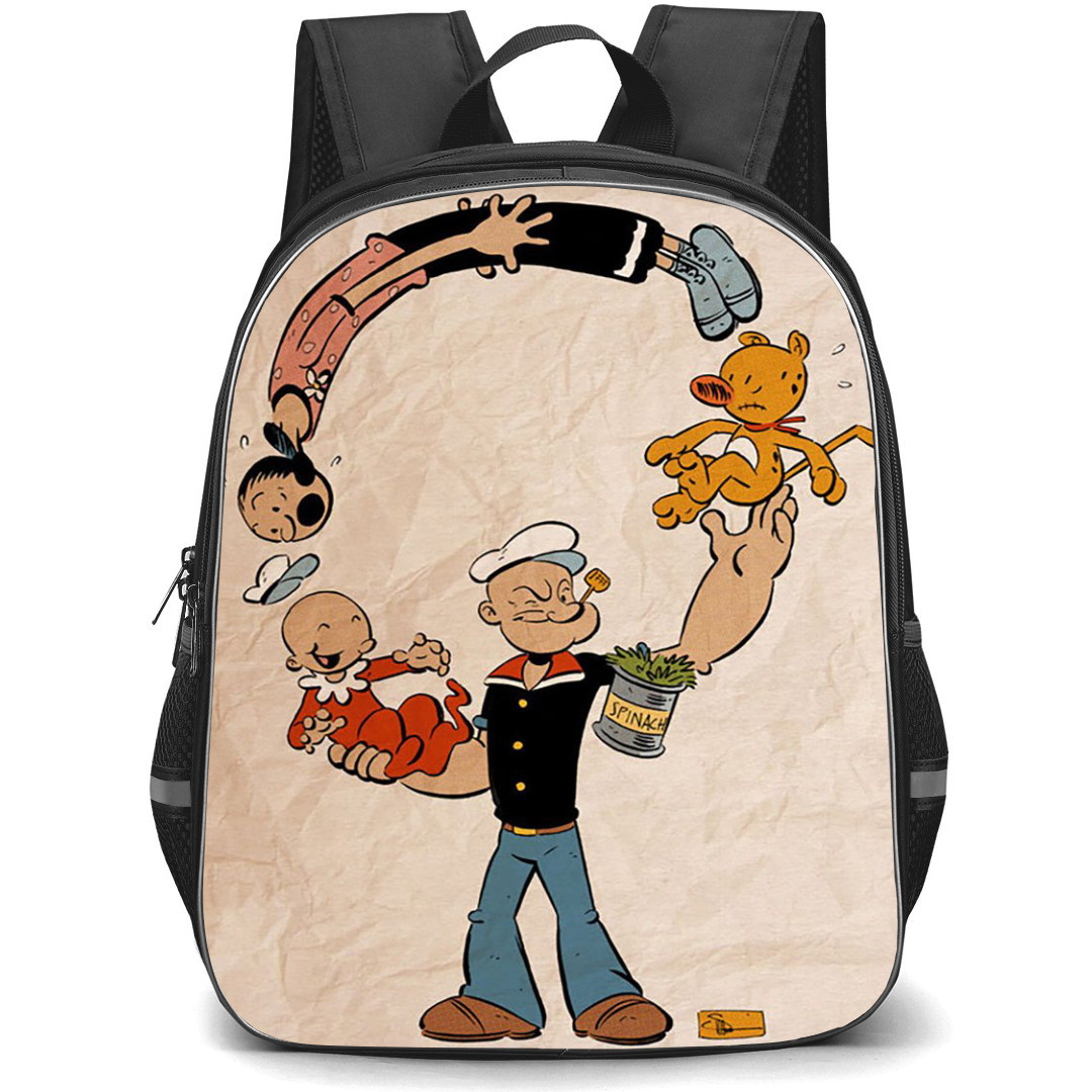 Popeye Backpack StudentPack - Popeye Juggling Characters Vintage Cartoon Art