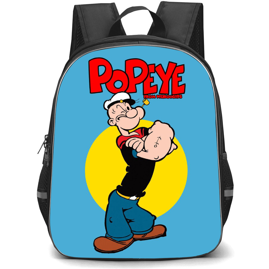 Popeye Backpack StudentPack - Popeye Standing Pose Yellow Circle Blue Background