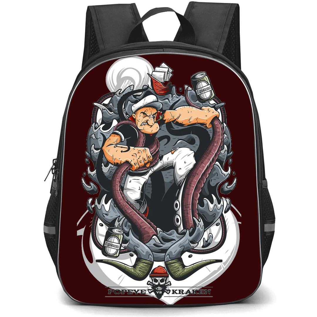 Popeye Backpack StudentPack - Popeye Vs Kraken Vintage Illustration