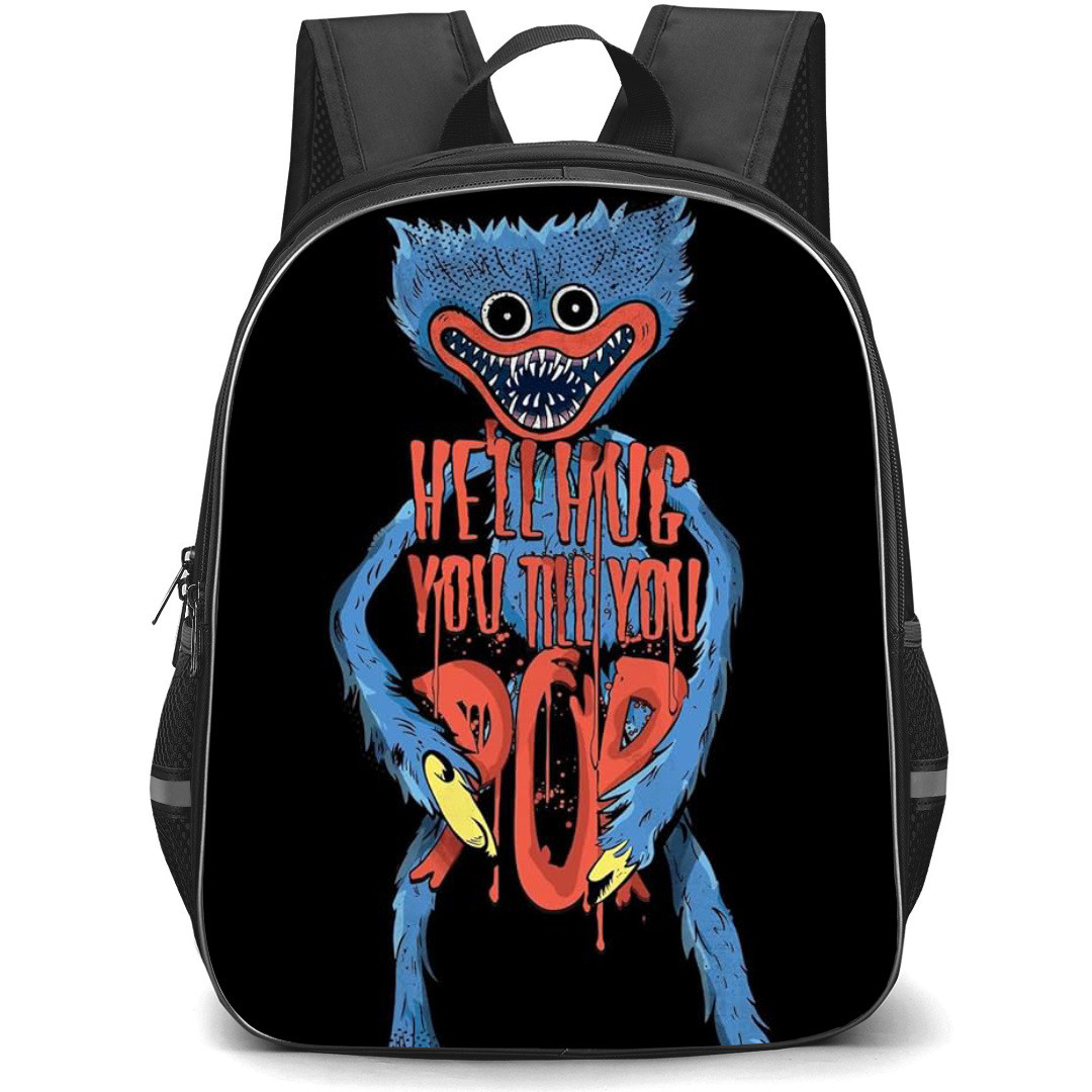 Poppy Play Time Huggy Wuggy Backpack StudentPack - Huggy Wuggy He'll Hug You Till You Pop Quote