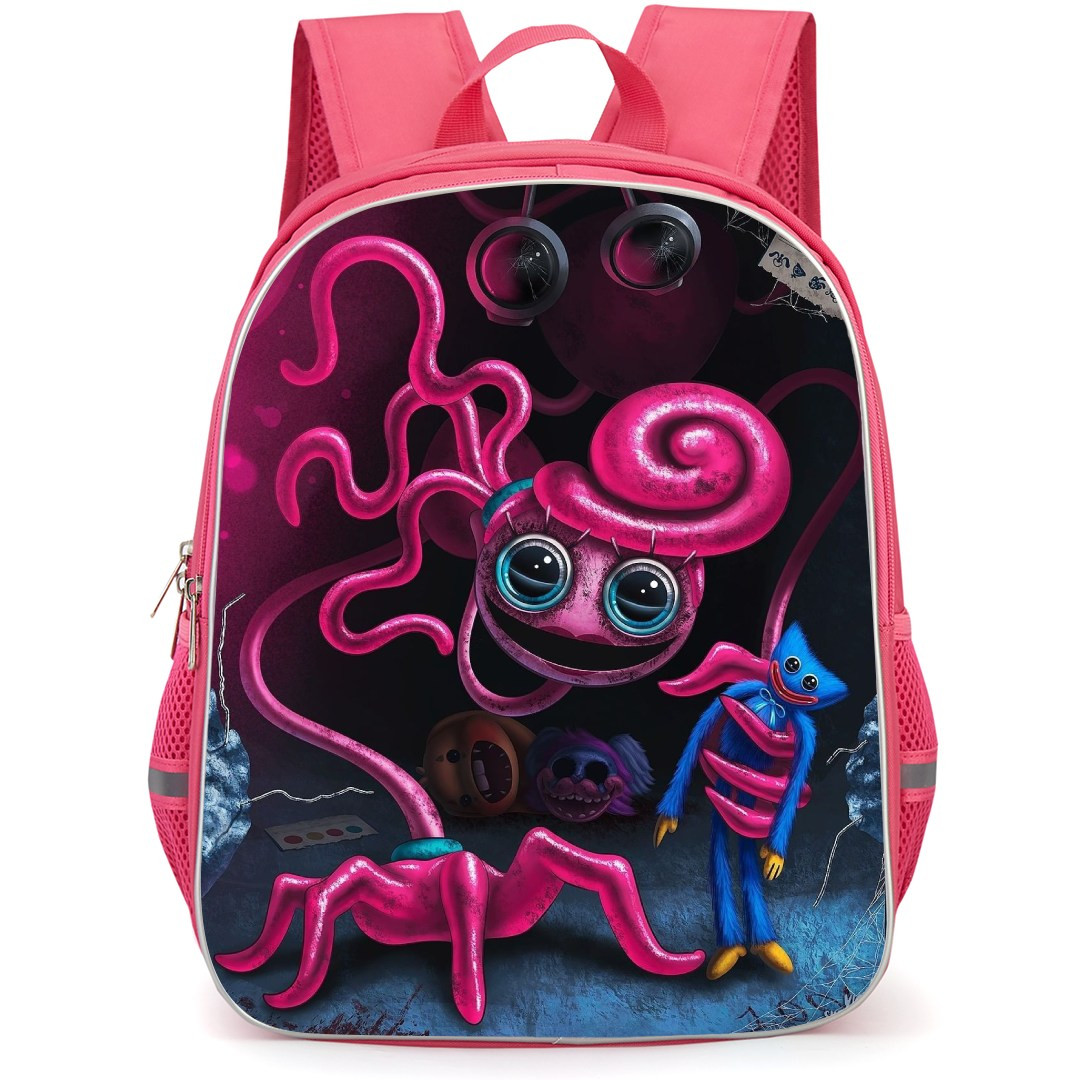 Poppy Play Time Backpack StudentPack - Mommy Long Legs And Huggy Wuggy Creepy Smile Poster