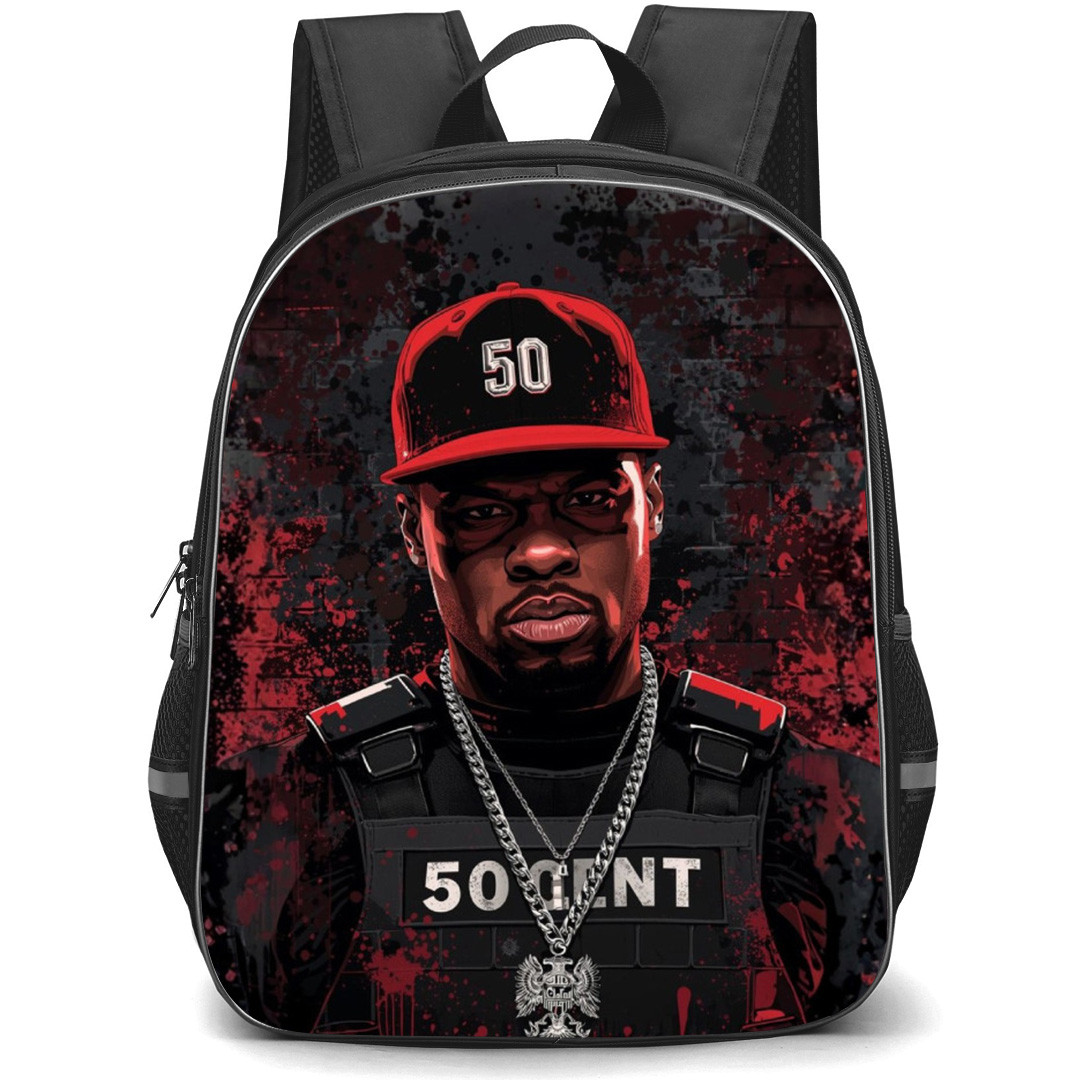 50 Cent Backpack School Bag StudentPack - Bulletproof Vest Portrait Cartoon Art