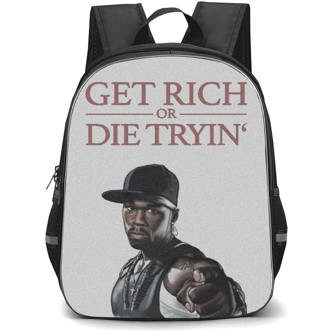50 Cent Backpack School Bag StudentPack - Get Rich Die Tryin Quote Poster