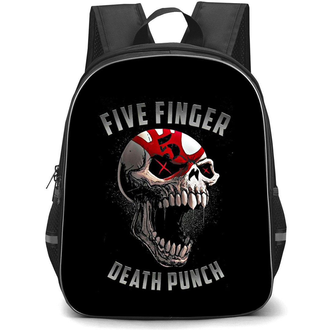 Five Finger Death Punch Backpack School Bag StudentPack - Skull Screaming Fierce Illustration In Black Background