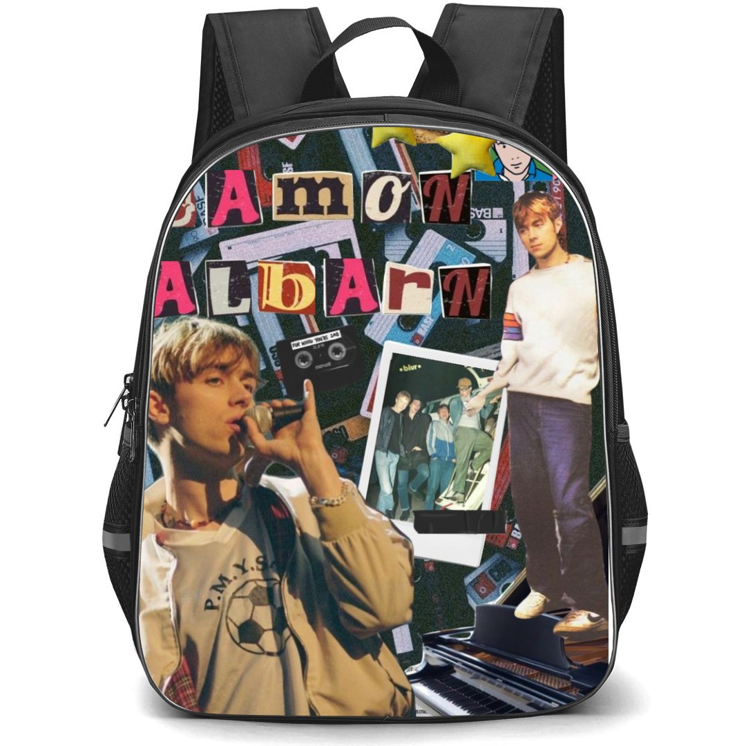 Pop Star Blur Backpack StudentPack - Damon Albarn Side Portrait Collage Retro Art