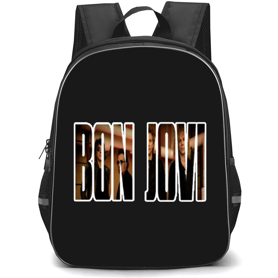 Bon Jovi Backpack StudentPack - Bon Jovi Group Member Photo In Text Logo Sticker