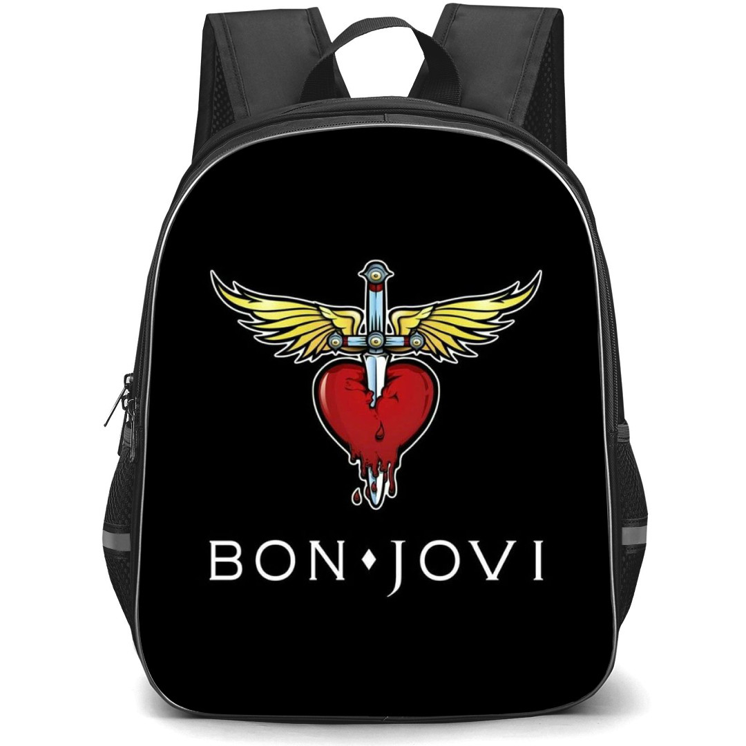 Bon Jovi Backpack StudentPack - Bon Jovi Heart And Dagger Illustration Art Logo On Black Background