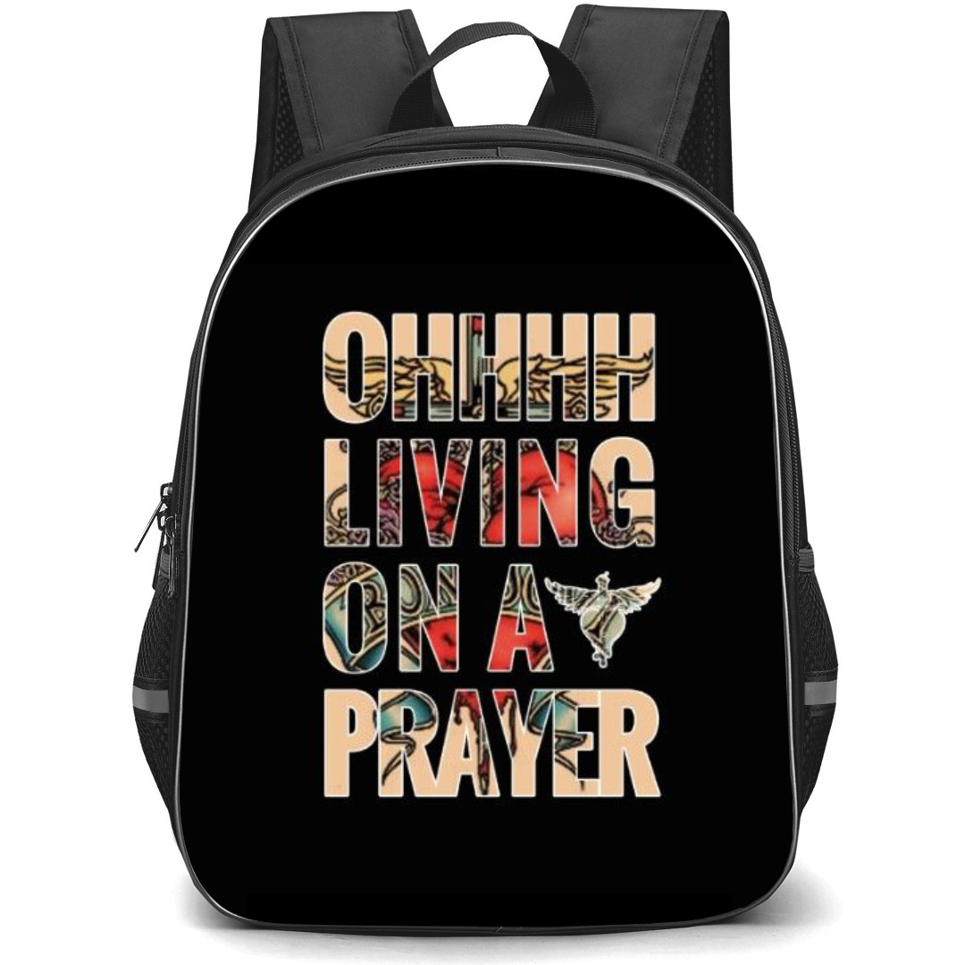 Bon Jovi Backpack StudentPack - Bon Jovi Ohh Living On A Prayer Lyric Word Art On Black Background