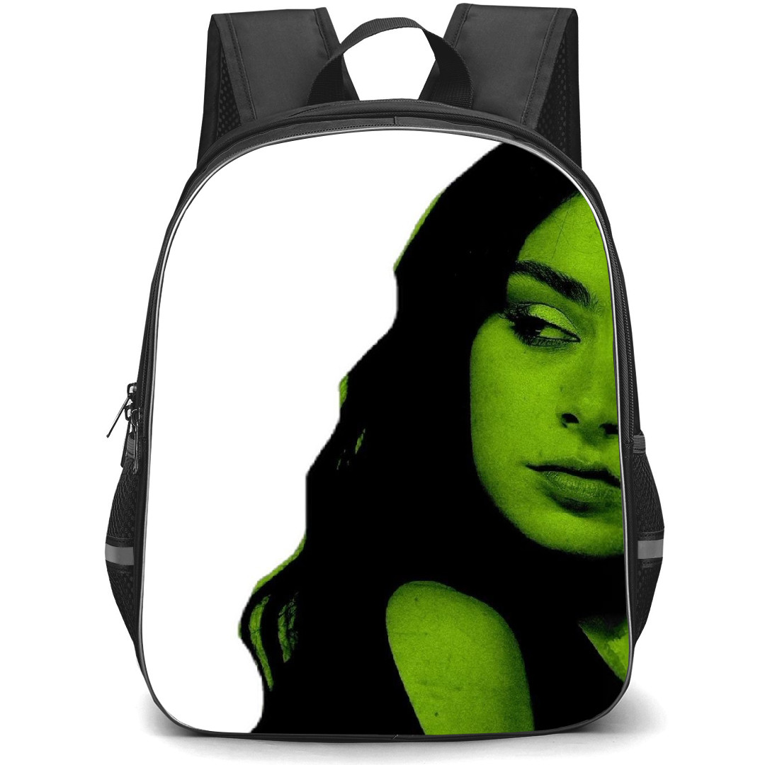 Charli XCX Backpack Student Pack - Charlie XCX Black And Neon Face White Background