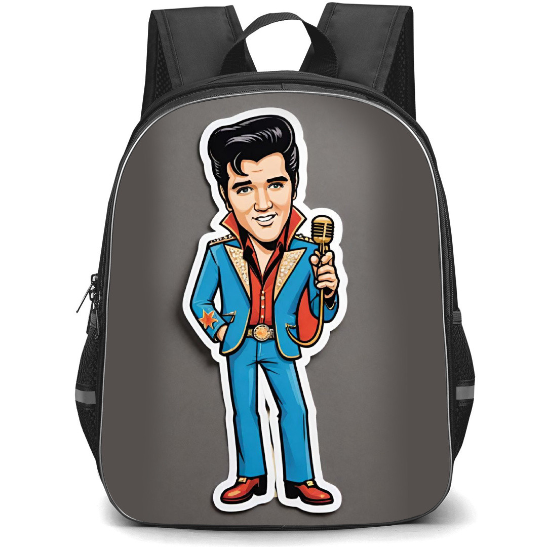 Elvis Presley Backpack School Bag StudentPack - Chibi Portrait Sticker Gray Background