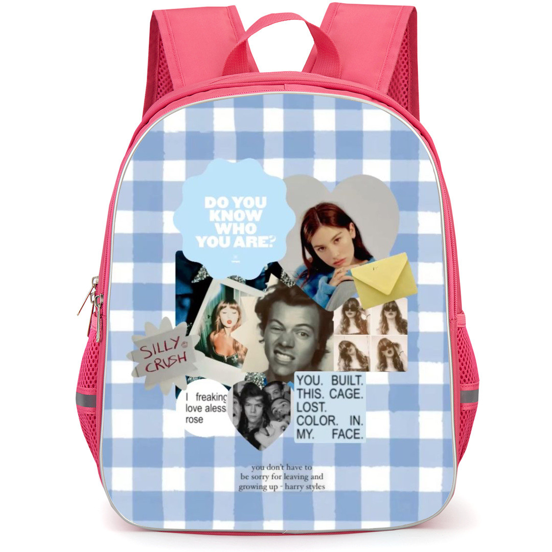 Gracie Abrams Backpack StudentPack - Gracie Abrams Collage Sticker On Blue White Check Fabric Background