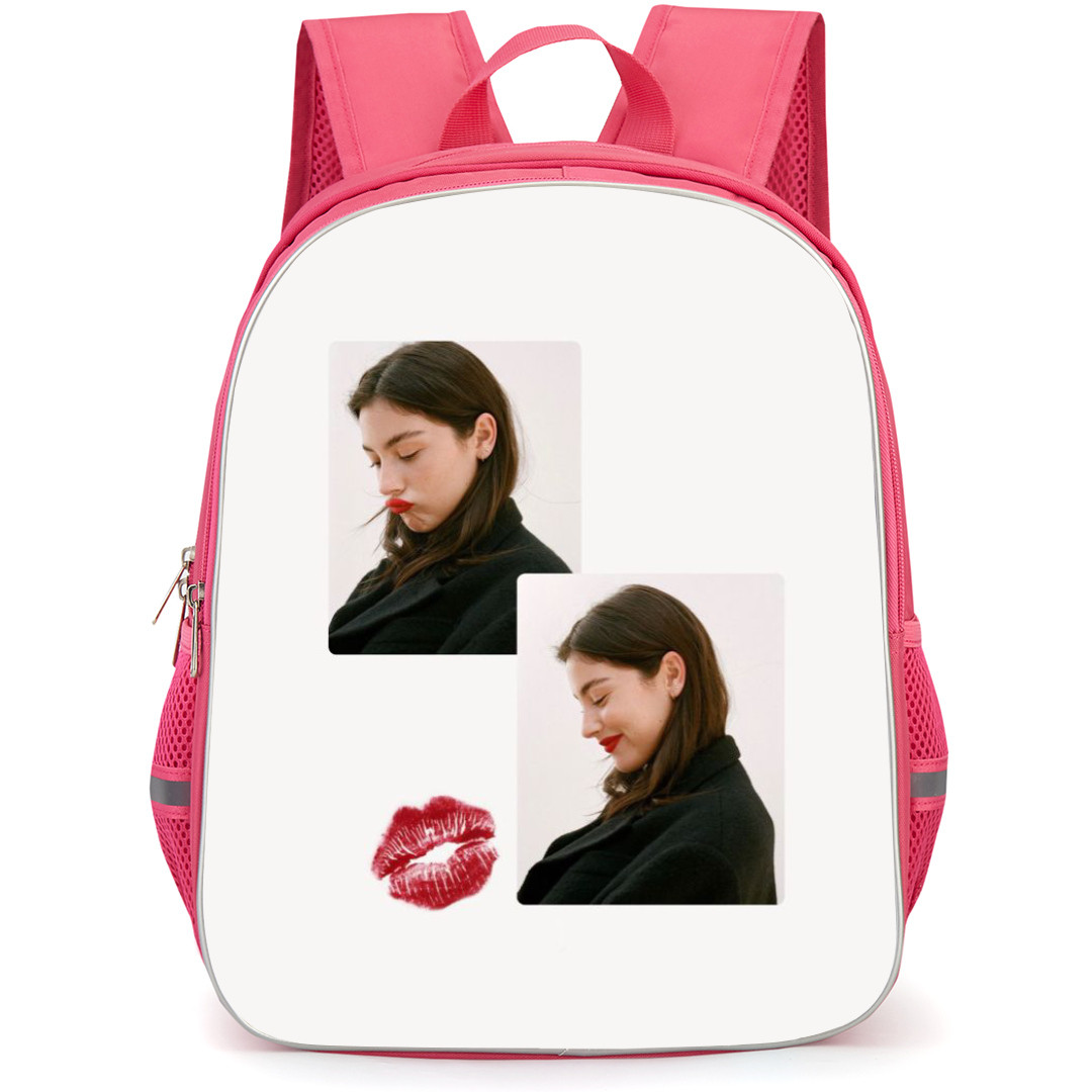 Gracie Abrams Backpack StudentPack - Gracie Abrams Side Portrait With Red Lipstick On White Background