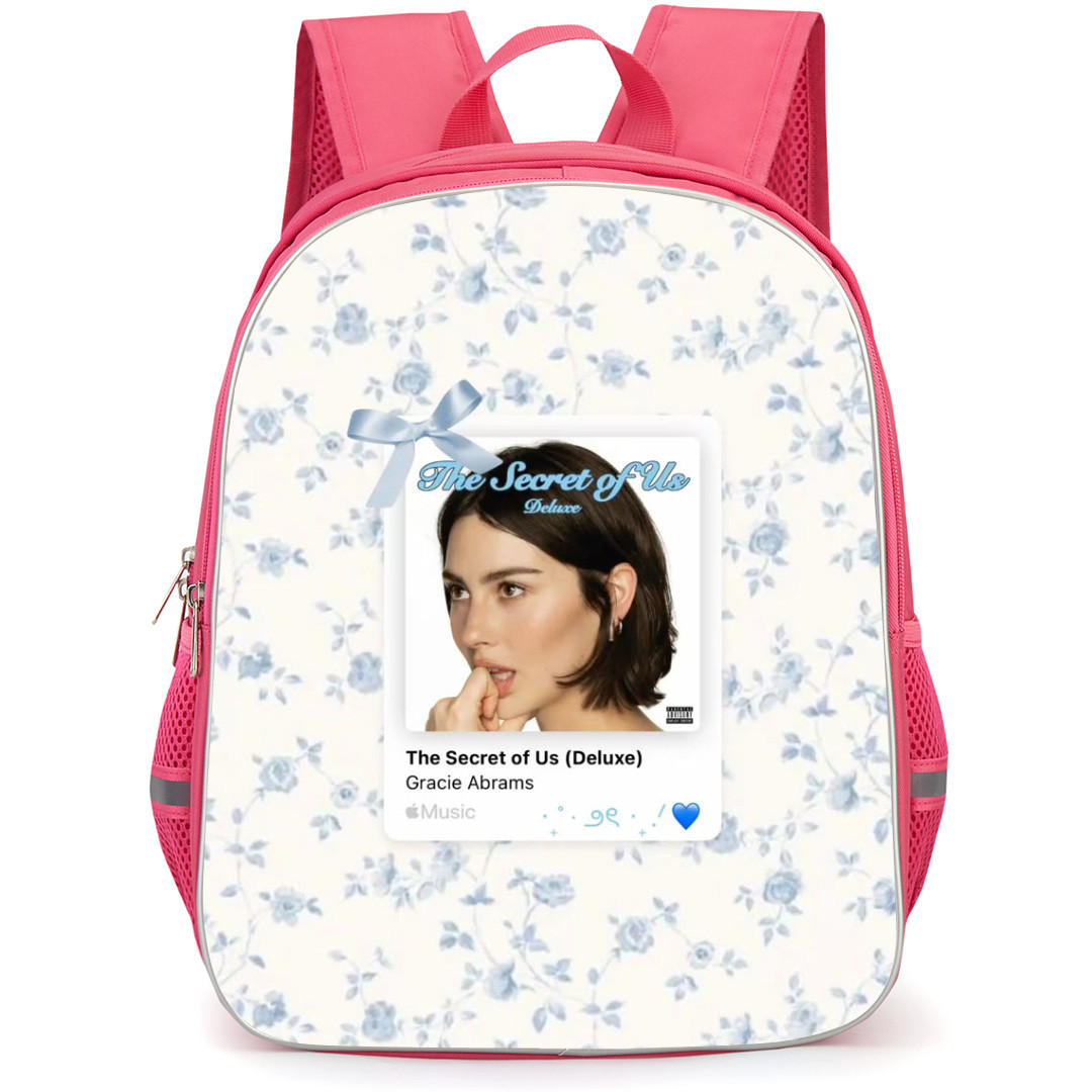 Gracie Abrams Backpack StudentPack - Gracie Abrams The Secret Of Us Album Cover On Blue Rose Pattern Art Background