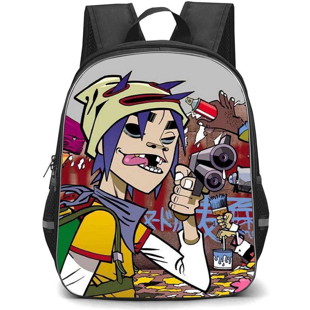 Gorillaz Backpack StudentPack - Gorillaz 2d Pointing A Gun Poster