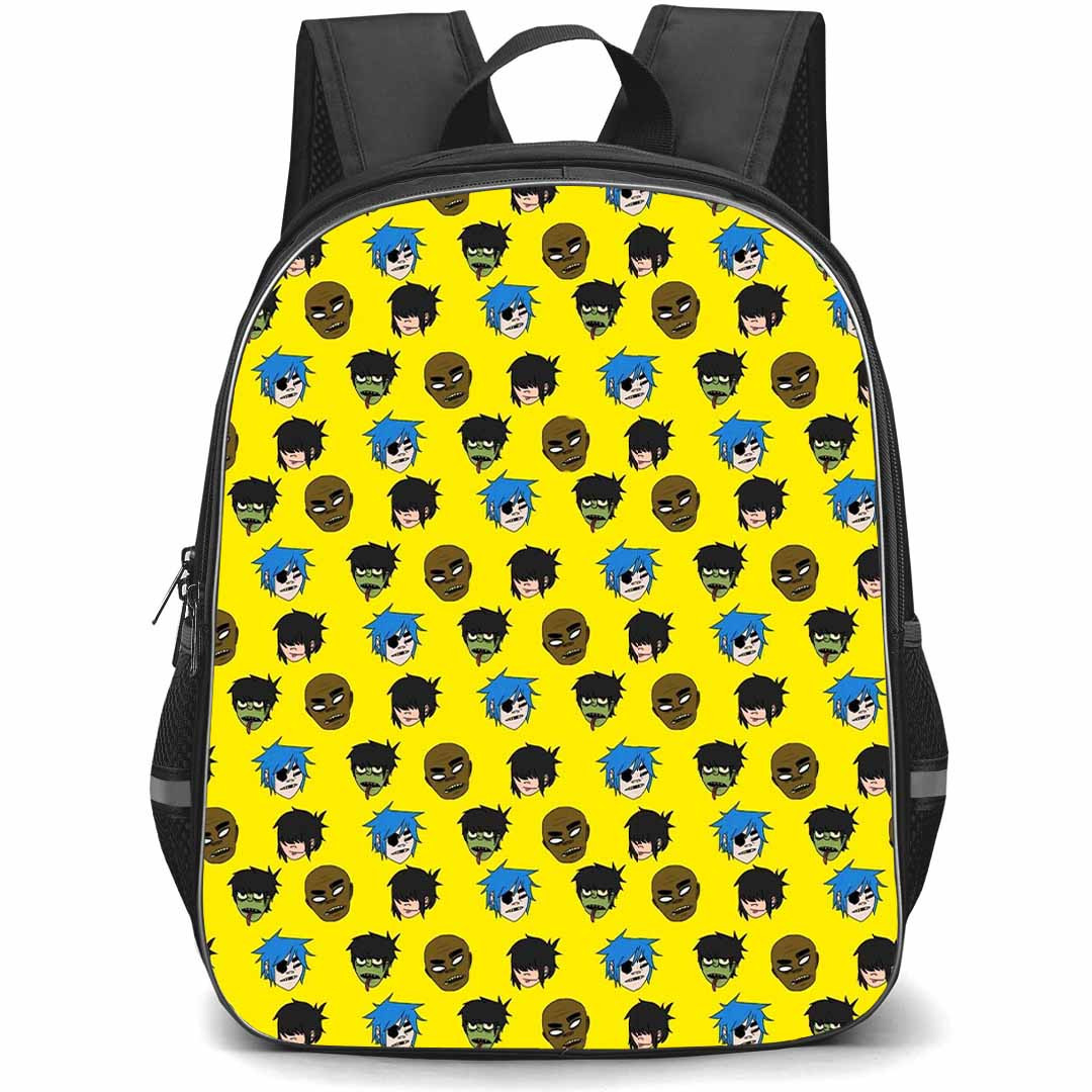 Gorillaz Backpack StudentPack - Gorillaz Members Avatar Pattern Art On Yellow Background