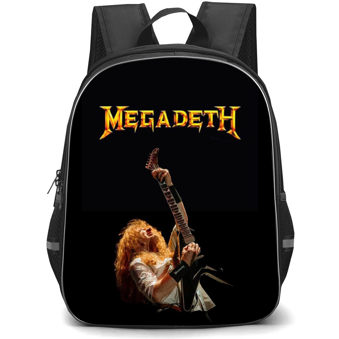 Megadeth Backpack School Bag StudentPack - Megadeth Golden Logo With Playing Guitar On Black Background