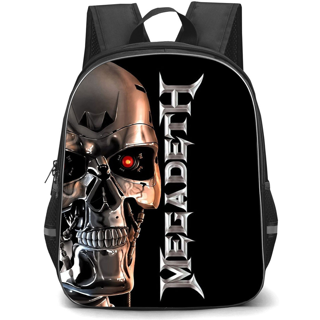 Megadeth Backpack School Bag StudentPack - Megadeth Metal Logo With Terminator On Dark Background