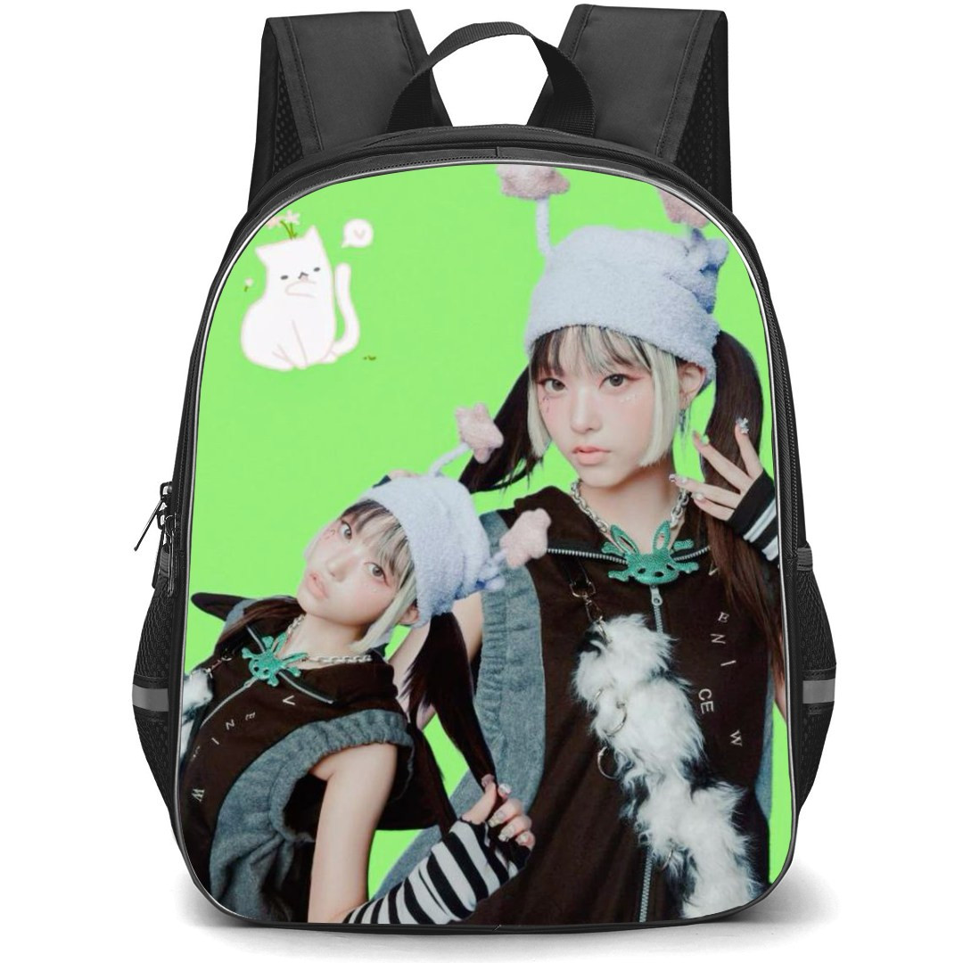 New Jeans Haerin Backpack StudentPack - Haerin Collage Green Background