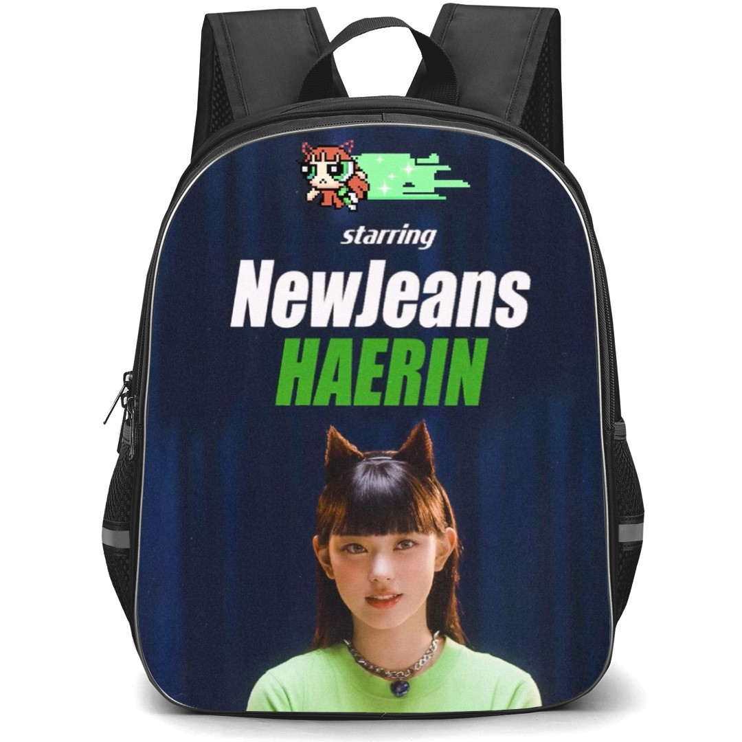 New Jeans Haerin Backpack StudentPack - Haerin Portrait On Blue Background