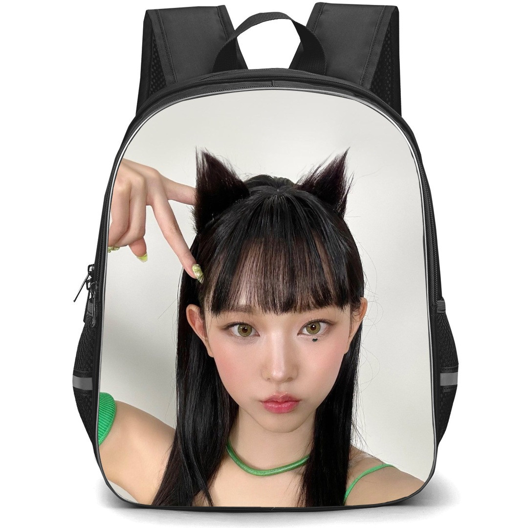 New Jeans Haerin Backpack StudentPack - Haerin Portrait On Blue Background
