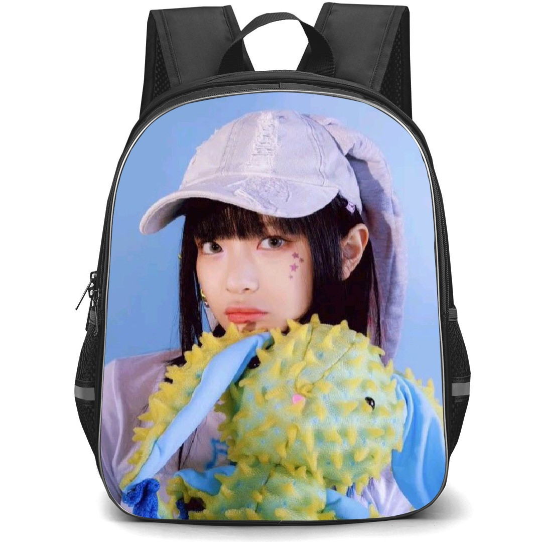 New Jeans Hanni Backpack StudentPack - Hanni Holding Bunny On Blue Background