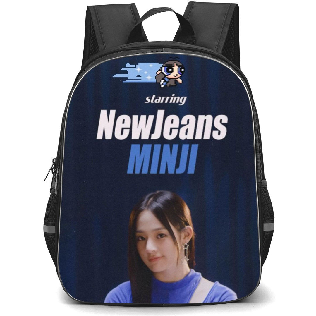 New Jeans Minji Backpack StudentPack - Minji Portrait On Blue Background